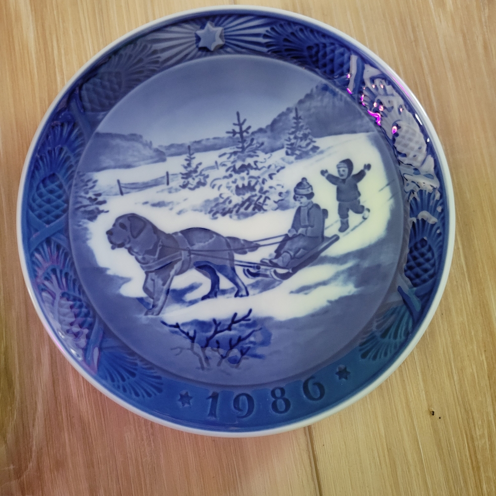 Blue Decorative Plate with Winter Scene